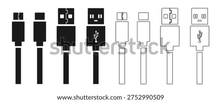 usb cable icon set vector illustration isolated on white background.