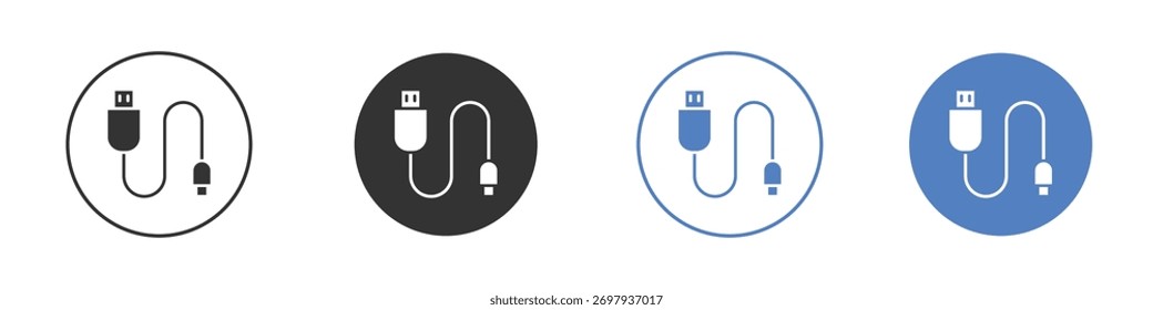 USB cable icon. Silhouette Icon in black and white flat style. Eps10