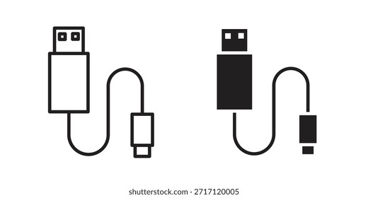 USB-Kabel-Symbol Silhouette Vektor Designs. Bearbeitbare Striche