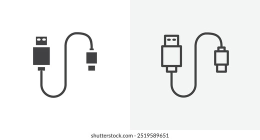 Icono del cable del USB. sólido lleno y estilo delgado de la línea del movimiento eps 10