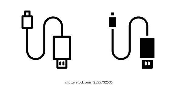 USB cable icon symbol collection on white background.