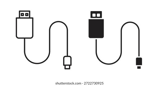 Símbolo de icono de cable USB. Vector EPS 10. icono de línea y glifo