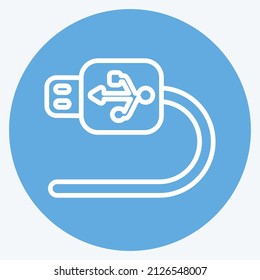 USB Cable Icon in trendy blue eyes style isolated on soft blue background