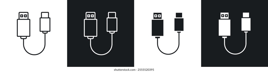 USB cable icon vector collection in black and white.