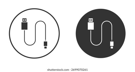 Sammlung von USB-Kabelsymbolen. Gefüllte flache Symbole