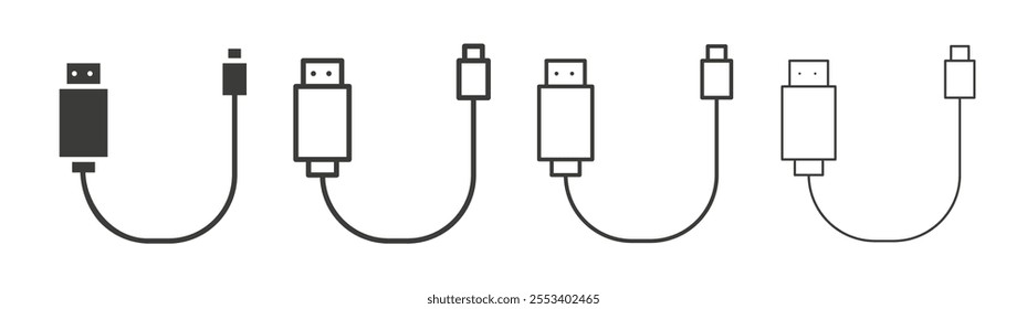 USB cable icons collection. vector set in black color