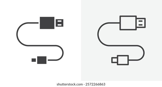USB cable icons. flat and line style set