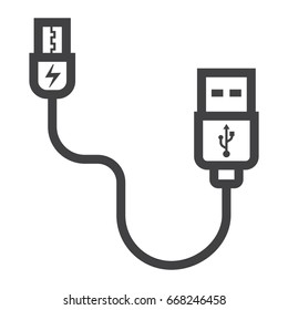 USB cable line icon, connector and charger, vector graphics, a linear pattern on a white background, eps 10.
