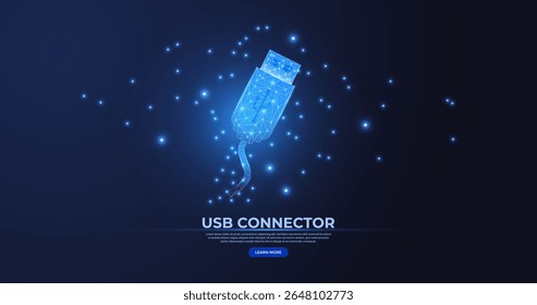 Ilustração de vetor de wireframe poli baixo do cabo USB. Cabo de transferência de dados USB.