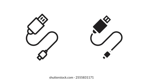 USB cable outlined and solid icon vector collection.