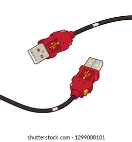 USB Cable Plug Red Cartoon Vector Illustration