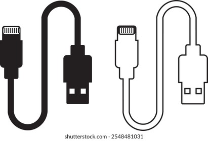 Conjunto de iconos de puerto de cable USB. USB tipo C Un rayo y micro USB cargador de teléfono móvil colección de Vector aislado transparente. Símbolo del adaptador del enchufe. Conector de dispositivo Electrónica. Signo del cargador del smartphone