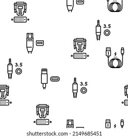 Usb Cable And Port Purchases Vector Seamless Pattern Thin Line Illustration