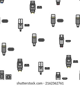 Usb Cable And Port Purchases Vector Seamless Pattern Thin Line Illustration