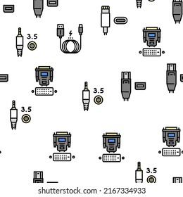 Ilustración De Línea Delgada De Patrón De Vector De Compras De Cable Y Puerto Usb