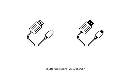 USB-Kabelsatz-Symbol mit weißem Hintergrund, Vektorgrafik