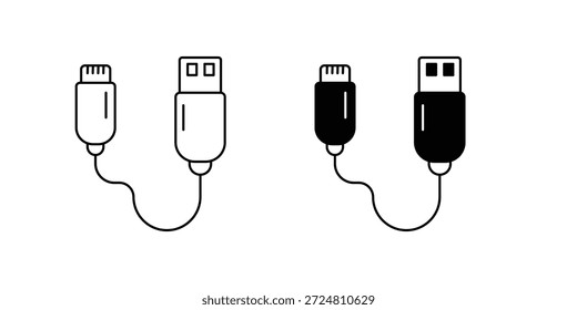 Icono de conjunto de cable USB con Vector de fondo blanco