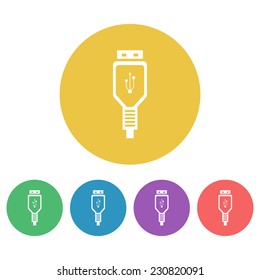 usb cable set vector colored round icons