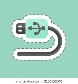 USB Cable Sticker in trendy line cut isolated on blue background