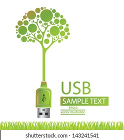 Usb cable. Tree design. Go green. Save world. vector illustration.