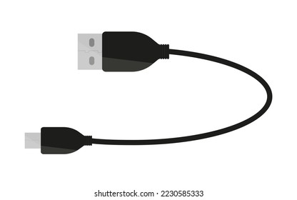 Usb cable type c lightning cord mini black flat. Portable charging smartphone connection tablet computer data transfer universal charge power supply electric mobile flexible plastic rubber isolated