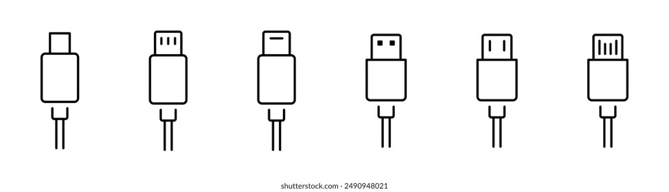 USB cable type icon. Device charger type icon. Vector outline icon