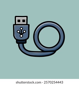 USB cable vector design illustration, with slightly twisted cable, plain background.