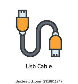 Usb Cable  Vector Fill outline Icon Design illustration. Network and communication Symbol on White background EPS 10 File

