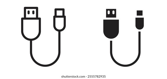 USB cable vector icon set in black color.