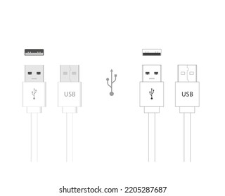 USB Cable Vector Illustration. Data Transfer And Charger Cord. USB Icon Set And Symbol. Graphic Illustration Stock Image