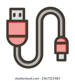 USB Cable Vector Thick Line Filled Colors Icon For Personal And Commercial Use.
