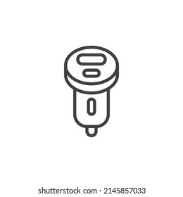 Icono de línea de cargador de coche USB. signo de estilo lineal para concepto móvil y diseño web. Icono del vector de contorno del adaptador de coche USB. Símbolo, ilustración del logotipo. Gráficos vectoriales