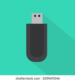 Usb, Usb card, Flash card, Flash memory icon in flat style with long shadow, isolated vector illustration on green transparent background