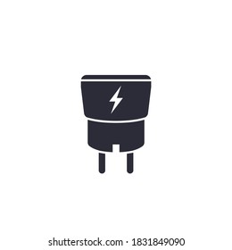 Adaptador de cargador USB para smartphone. Adaptador de enchufe con icono de relámpago. Vector
