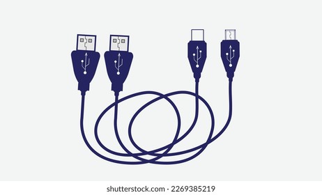 USB charger cable isolated dark cyan color vector illustration, eps 10 background.