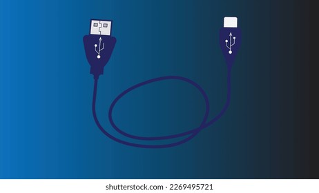 Cable de cargador USB aislado ilustración vectorial de color cian oscuro, eps 10 fondo.