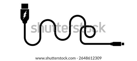 USB charger cable with lightning bolt icon, representing rapid charging, efficient power delivery, versatile modern connectivity, and comprehensive electronic device energy solutions.