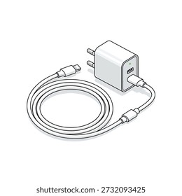 USB Charger and Cable Minimal Vector Icon Set  