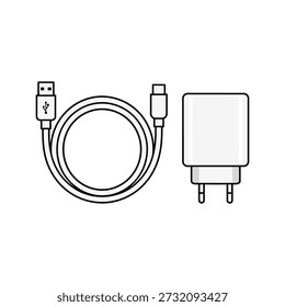 USB Charger and Cable Minimal Vector Icon Set  