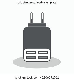 plantilla de cable de datos usb cargador silueta plana boceto gris blanco