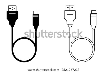 USB and Charging Cable Diagram Set with labeled vector illustrations perfect for technical documentation, device specifications and hardware interface designs