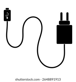 Vetor de ícone de cabo de carregamento USB mostra conexão de dados, energia de energia e design minimalista moderno.