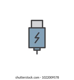 USB charging plug filled outline icon, line vector sign, linear colorful pictogram isolated on white. Symbol, logo illustration. Pixel perfect vector graphics