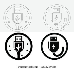 usb charging plug icon set with white background
