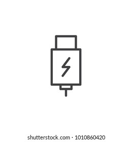 USB charging plug line icon, outline vector sign, linear style pictogram isolated on white. Symbol, logo illustration. Editable stroke