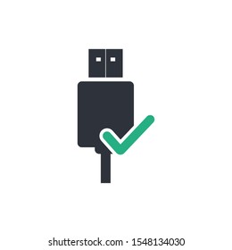 usb and check mark icon vector logo template design element