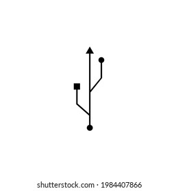 USB in a circle linear icon in black. Usb illustration. Flat style symbol. Isolated contour sign on white background. Graphic design for mobile, web, app, ui, ux. Vector EPS 10