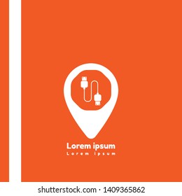 usb connected - map pin. usb connected logo concept. -