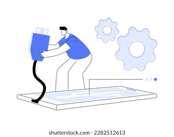 USB connection abstract concept vector illustration. Device connection cable, standard USB port, digital communication, data transfer, send files to computer, hard drive abstract metaphor.