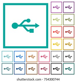 USB connection flat color icons with quadrant frames on white background